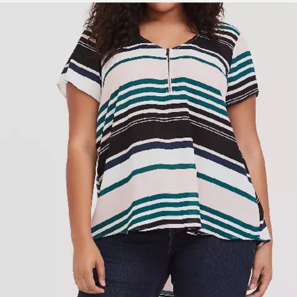 Torrid Multi Stripe  Georgette Zip Front Blouse